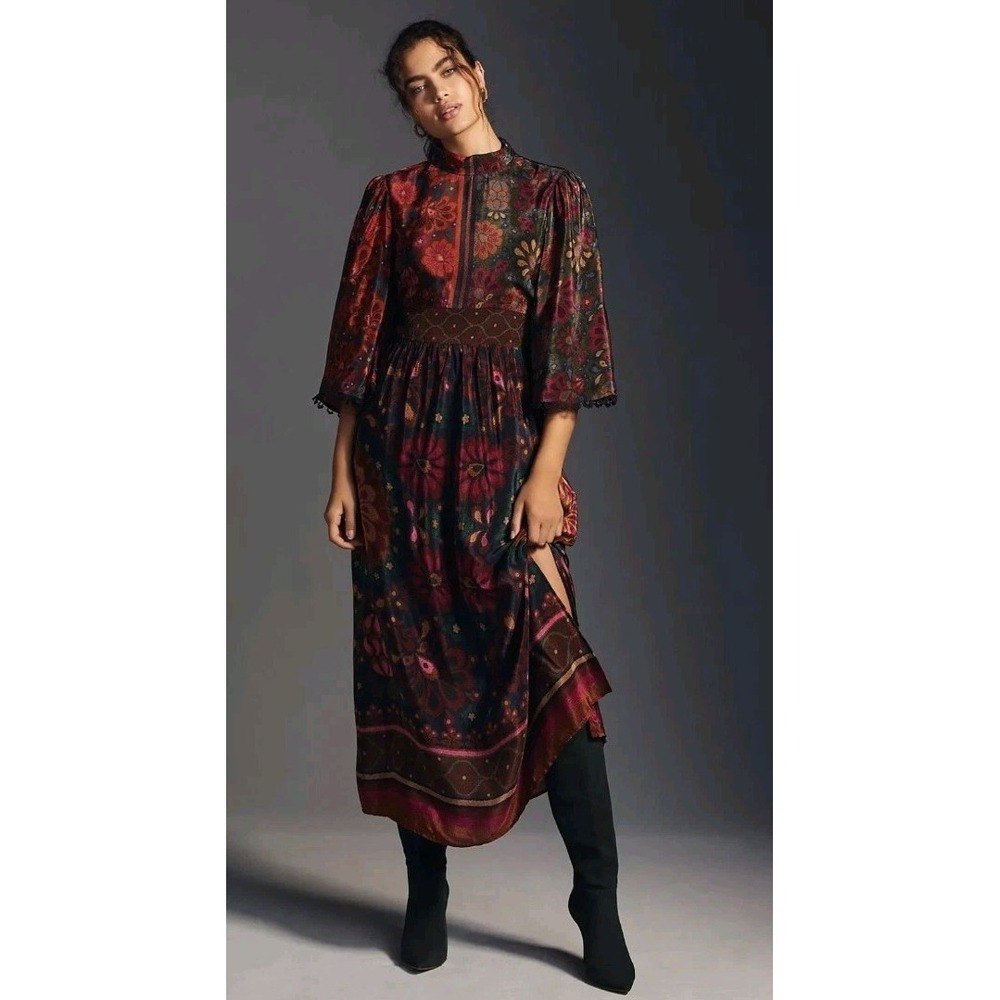 New Farm Rio x Anthropologie Mock-Neck Dress Brown size Xs